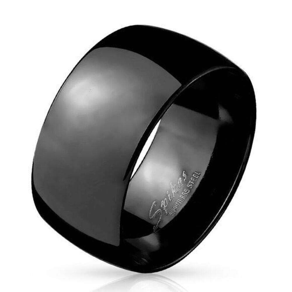 Wide Dome Stainless‎ Steel Band Ring Black IP Size 9